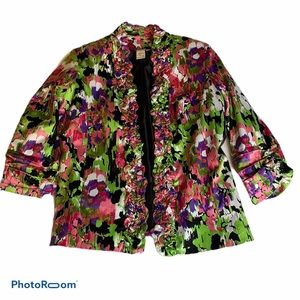 Lavender & Honey Women’s Floral Colorful Vintage Ruffled Open Cardigan Jacket